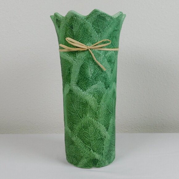 Green Leaves Design Embossed Display Centerpiece Flower Vase Bouquet 11" X 6" - Picture 1 of 8